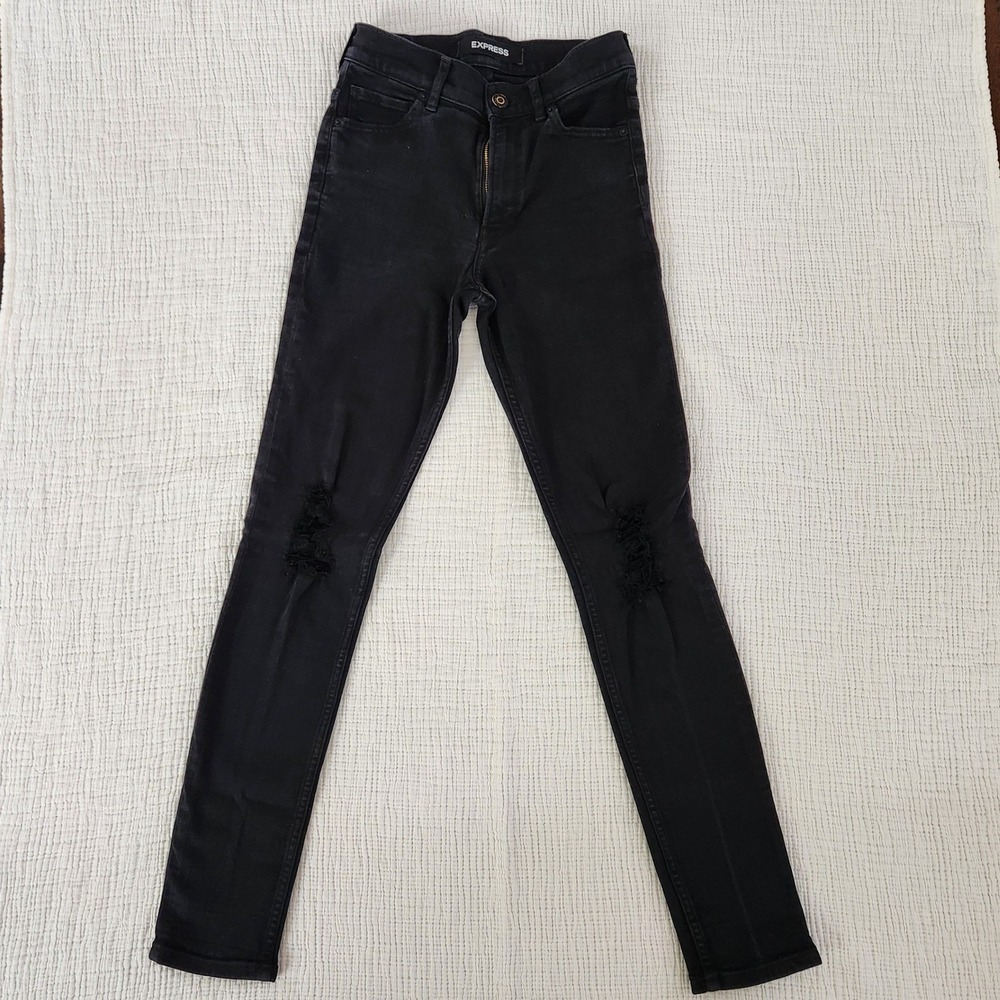 Express Legging High Rise Women Black Distressed Skinny Jeans, size 0R